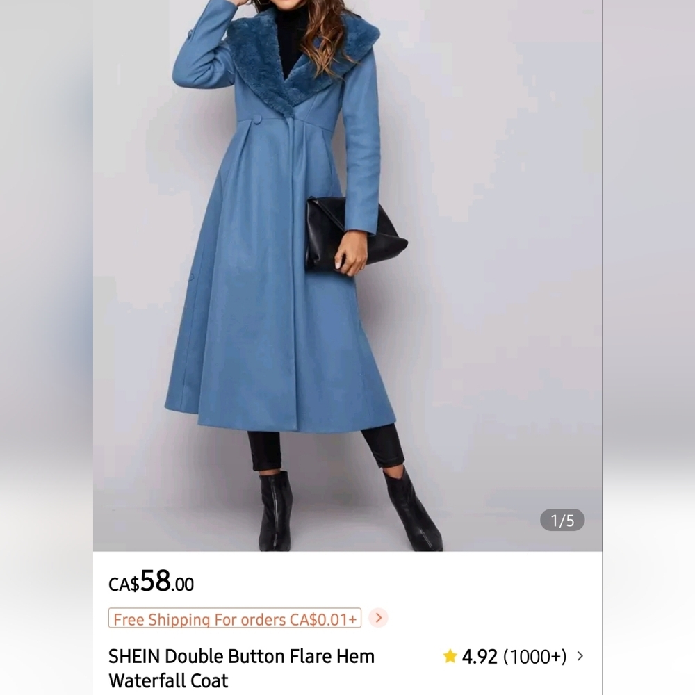 3/55$ - SHEIN Blue Waterfall Trench Coat
